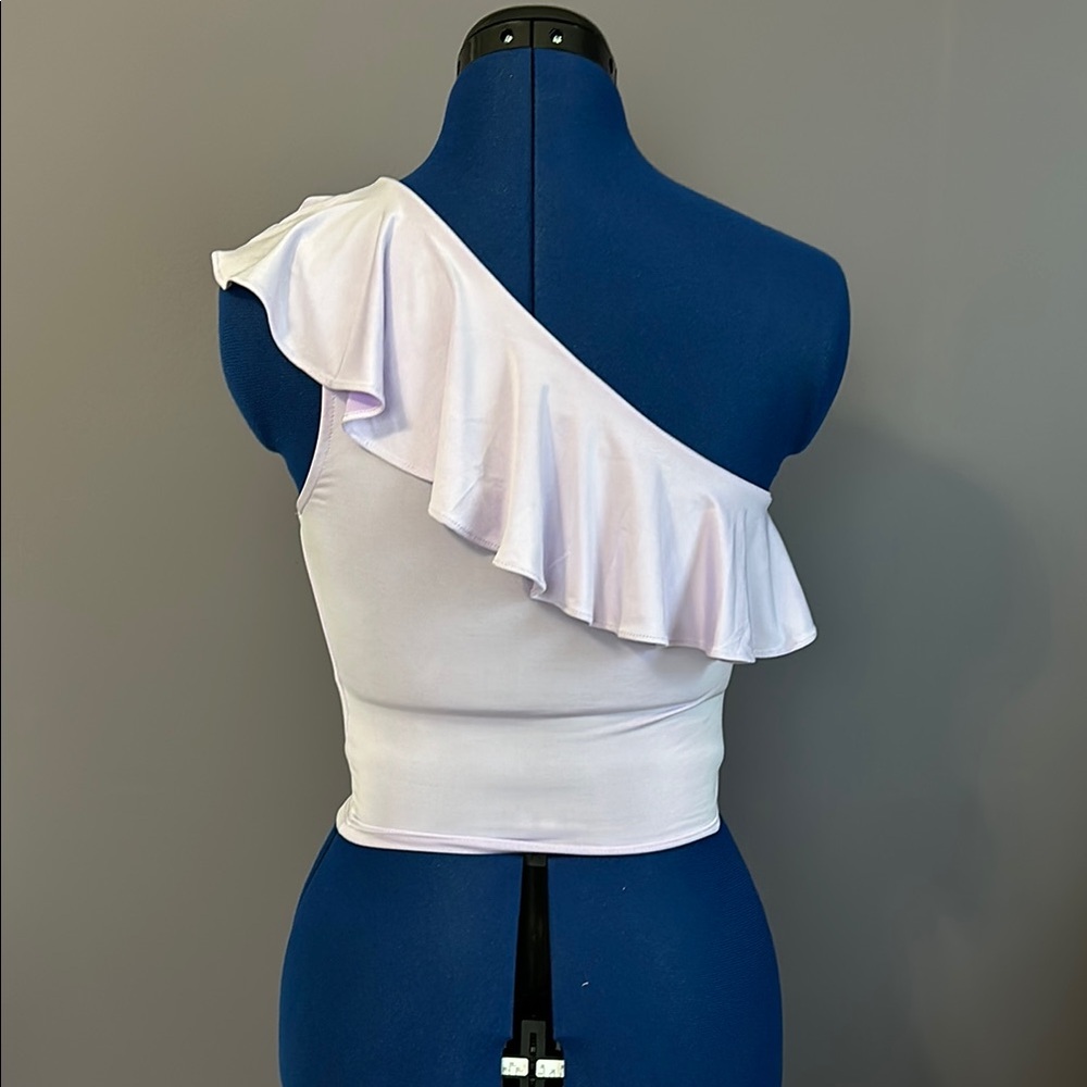 One-Shoulder Ruffle Top in Light Purple - Picture 2 of 3